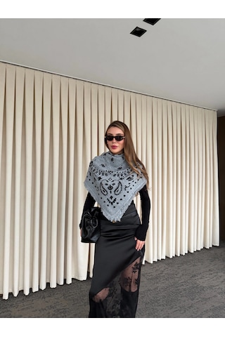 Laluvia Gri - Antrasit Desenli Triko Şal - 251003 Antrasit - Gri