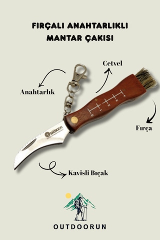 Fırçalı Anahtarlıklı Mantar Kamp Çakısı Kahverengi