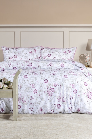 Elart Rose Nevresim Takımı King Size Battal Boy Digital Baskılı %100 Pamuk Saten Dantelli 240x220 Cm Pudra Pudra
