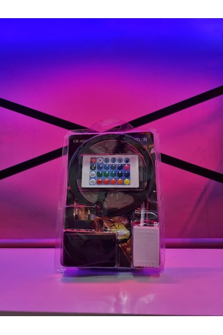 Şerit Led Işık RGB 5 metre Hazır Set Tak Çalıştır Kumandalı Adaptörlü Silikonlu