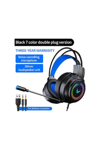 Kosona G58 Kulaküstü Oyun Kulaklığı 7.1 Çevresel Sesli Mikrofonlu, Renkli Işık Ve 3.5mm+usb Bağlantılı Siyah Bilgisayar/ps4/smartphone Uyumlu