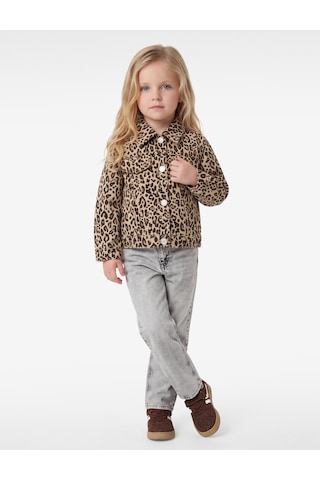 Koton Leopar Desenli Bol Kesim Pamuklu Uzun Kollu Denim Ceket Kahverengi Desenli 7wmg60001ad