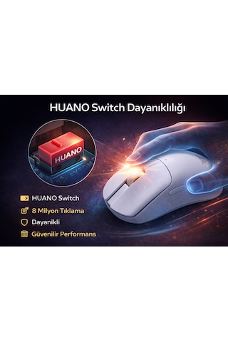 Gaming Kablosuz Mouse Beyaz 63g Ultra Hafif 2.4g, Bluetooth, Type-c, 12800 Dpı Şarjlı Ergonomik Makrolu Tasarım Diğer