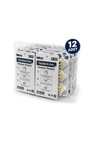 İbico İ17-019 Plastik Askı 2kg 3 Adet Tekli Gold Uçlu Yapışkanlı Montaj Renkli Mika Kristal Plaka - 12'li Paket Çok Renkli