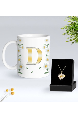 Bk Gift Kişiye Özel Papatya Temalı Hediye Seti-2 Kolye, Mum, Beyaz Kupa, Not Kartı Ve Özel Kutulu Sevgiliye Hediye, Arkadaşa Hediye Kobitmeyencom341