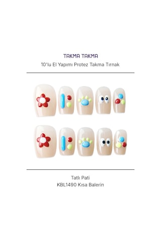 10'lu Ten Rengi Kısa Balerin Kbl1490 Tekrar Kullanılabilir El Yapımı Protez Takma Tırnak Xs