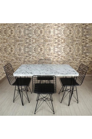 Tocco-lilyum Lux Dekor Metal Ayaklı Masa Sandalye Takımı-beyaz Mermer