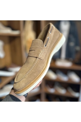 Alza %100 Hakiki Deri Erkek Loafer Günlük Rahat Ve Şık Ayakkabı - Bej Süet