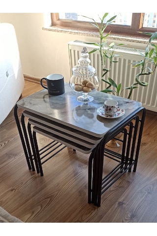 Milano 3d Parlak Sunta Metal Statik Siyah Ayaklı 4'lü Zigon Sehpa Üreticiden E1 Tse Mermer