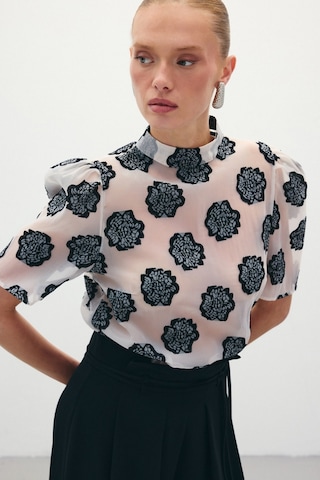 Sateen Organze Kısa Kol Bluz - Siyah-136323 Siyah