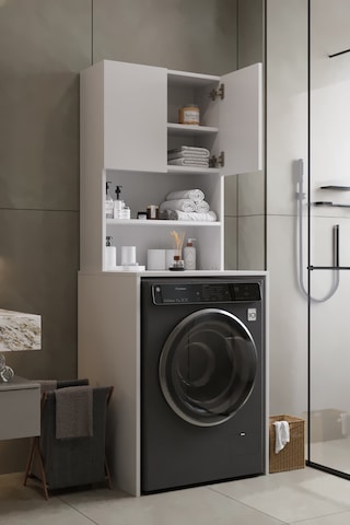 Vega Çamaşır Makinesi Üstü Dolap Banyo Dolabı Kapaklı Dolap Çamaşır Dolabı Üst Dolap Beyaz