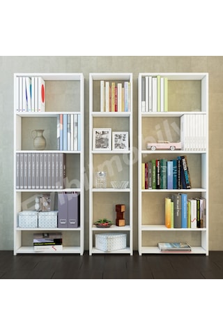 Nurmobilya Nur Mobilya Mızrak 3'Lü 5 Raflı Arkalıksız Kitaplık