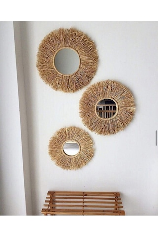 Casadilegno El Yapımı 3'Lü Aynalı Rafya Duvar Süsü