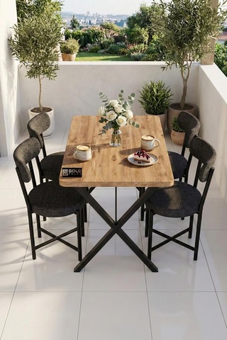 Teddy 110x70 Cm Masa Takımı 4 Sandalyeli Modern Mutfak Balkon Kafe Yemek Masası Seti Atlantik Çam - Antrasit 9881 Çok Renkli
