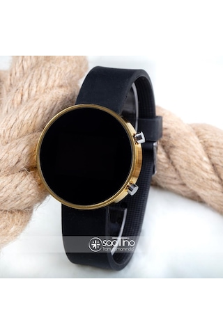 Dijital Led Watch Sarı Yuvarlak Kasa Siyah Silikon Kordon Unisex Kol Saat St-303561
