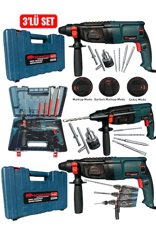 Schmıtzer 3'lü Set Sch-2603tu Pro 850 W Sds Plus Metal Şanzuman Profesyonel Darbeli Matkap Kırıcı Delici 26mm Hilti