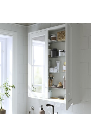 Banyo Duvar Dolabı, Beyaz, 80x15x95 Cm, 2 Ayna Kapaklı Çok Renkli