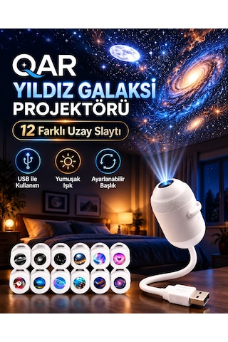 Yıldızlı Gökyüzü Projeksiyonlu Gece Lambası Kapsül Tasarım Dokunmatik Tuşlu Dekoratif Led Yıldız Projektör Çocuk Odası Yatak Odası Beyaz