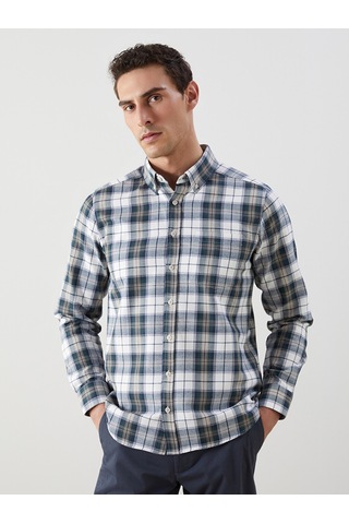 Lcwaıkıkı Classic Yeşil Regular Fit Uzun Kollu Ekose Gabardin Erkek Gömlek