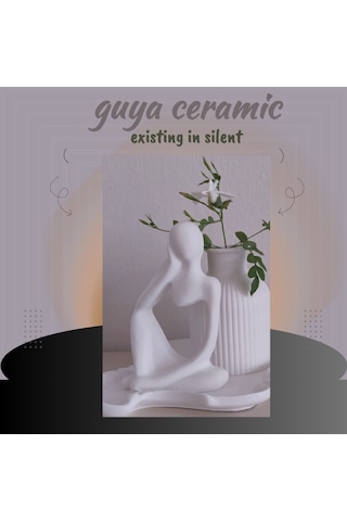 Guya Düşünce Seti Dekoratif Taş Tozu Heykel & Vazo & Tabak Beyaz