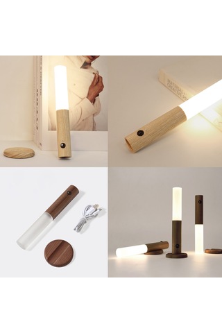 Konesam Akıllı Hareket Ve Işık Sensörlü Duvar Lambası - Beyaz Mum Işığı, Usb Şarj Edilebilir, Manyetik Ve Geri Çekilebilir - Doğal Ahşap Ve Akrilik, Ev/ofis Kullanıma Uygun Haki