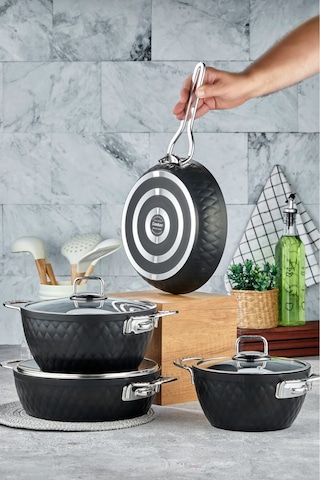 Cooker 7 Parça 4 Mm Özel Titanium Serisi Kapaklı Granit Tencere Seti-silver Diğer