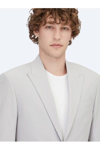 Açık Gri Düz Slim Fit Takım Elbise Açık Gri