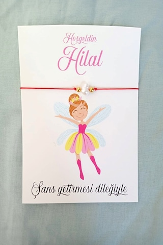 20 Adet Peri Kızı Kartlı Şans Bilekliği - Bebek Hediyelik - Mevli