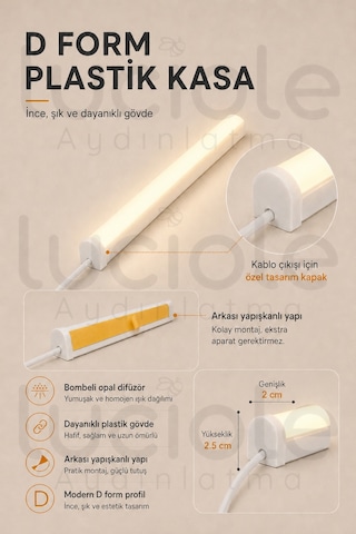 220v Günışığı Led Bar 50 Cm Fişli Anahtarlı Yapışkanlı Tezgah Altı Dolap İçi Aydınlatma