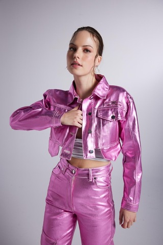 Holly Lolly Varak Kaplama Crop Millen Ceket Pembe