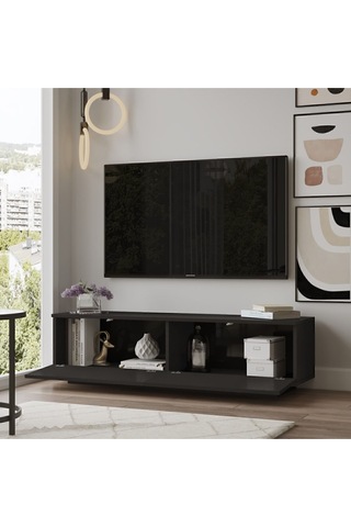 Vilinda Tv Ünitesi 140cm Ağaç Dokulu Tv Sehpası Siyah Vıl1-lb Siyah