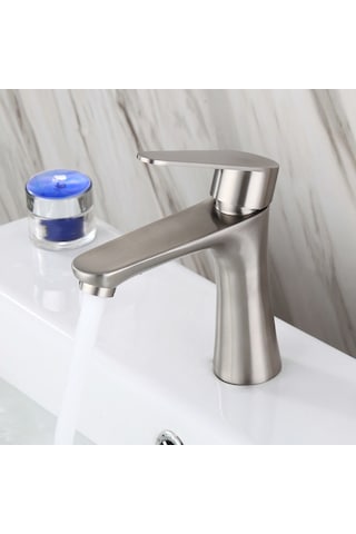 Xurunkeji Havza Lavabo Banyo Musluğu Tezgah Üstü Tek Soğuk Su Havza Musluğu Tuvalet Musluğu Paslanmaz Çelik Küçük Bel GÜMÜŞ