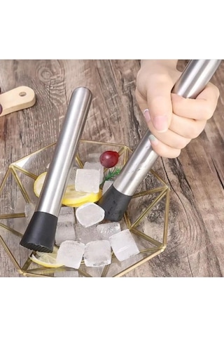 Paslanmaz Çelik 20cm Mojito Bar Kokteyl Tokmağı Meyve Ve Buz Ezici Siyah - Gri