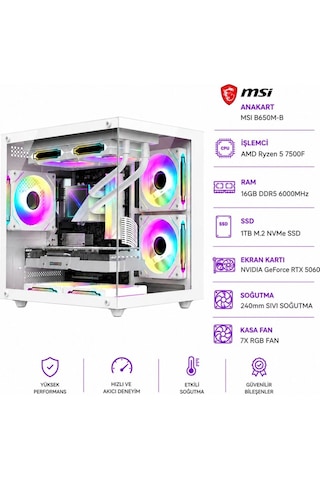 Apphirex ROSA X55 R5-7500F 16 GB 1 TB M.2 SSD 8 GB RTX5060 W11P Masaüstü Oyuncu Bilgisayarı Beyaz
