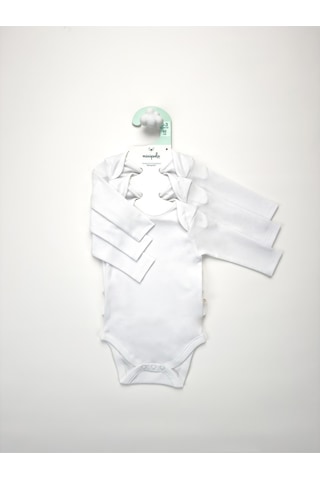 Sezgibaby Unisex, Bebek Uzun Kol % 100 Pamuk 3'lü Çıtçıtlı Body & Zıbın 0-3 Ay / 3-6 Ay / 6-9 Ay Beyaz