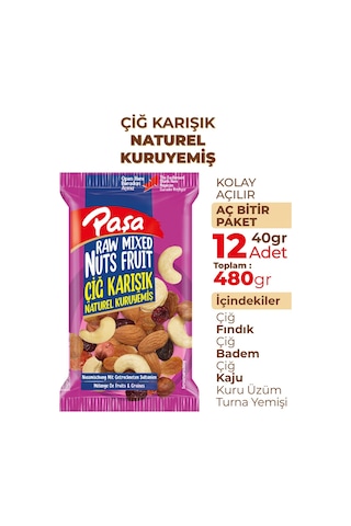Paşa Kuruyemiş Çiğ Karışık Naturel Kuruyemiş 12 x 40 G