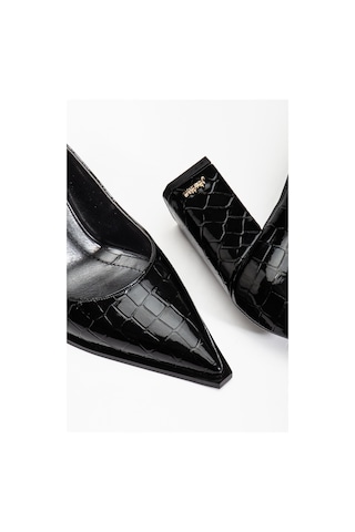 Suins Premium Kevin Model Kadın Kalın Topuklu Kroko Stiletto Ayakkabı Siyah