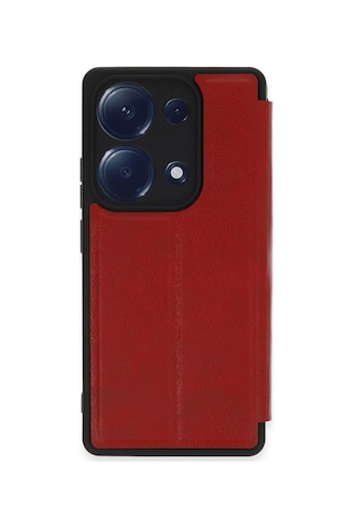 Newface - 384 - Xiaomi Redmi Note 13 Pro 4g Kılıf Flip Cover - Csmo-tex - - Kırmızı