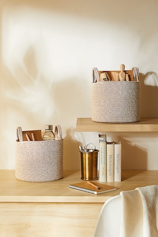 Ocean Home Textile 2'li Bej Kırçıllı Pamuklu Halat Sepet Set 26 x 22 cm