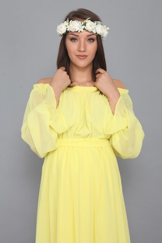 Modalabio Moda Labio - Babyshower Dökümlü Hamile Elbisesi Sarı