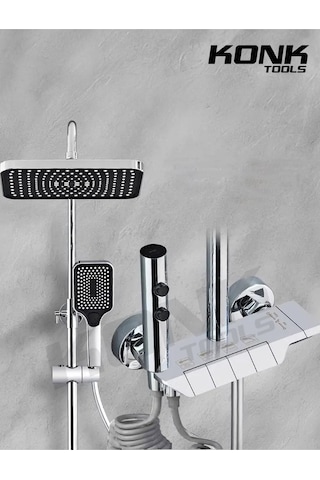 Piyano 5 Fonksiyonlu Krom Banyo Bataryalı Robot Duş Seti Tepe Duşu Duş Seti 130 Cm Krom