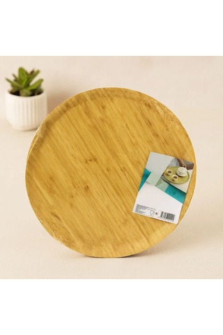 Jenerik 38 Cm Yuvarlak Bambu Servis Tepsisi Sunum Tahtası Çok Renkli