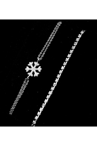 Sevgililer Gününe Özel Kişiye Özel Kutulu Metal Kordon Saat & Kar Tanesi Bileklik & Zirkon Taşlı Bileklik Seti Çok Renkli