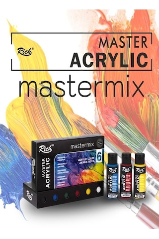 Rich Mastermix Akrilik Boya 6 Renk 60 Ml 1 Paket Ana Renkler Akrilik Boya 6 Lı Profesyonel Tuval Canvas Çok Renkli