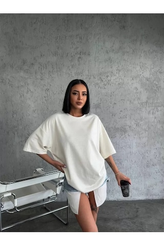 Buğrahayalin Düz Biskilet Yaka T-shirt - Beyaz Beyaz