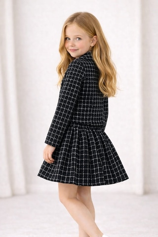 My Kids Wear Kız Çocuk Ekose Ceket Etek Takım Şık Kombin 12643 Siyah - Beyaz