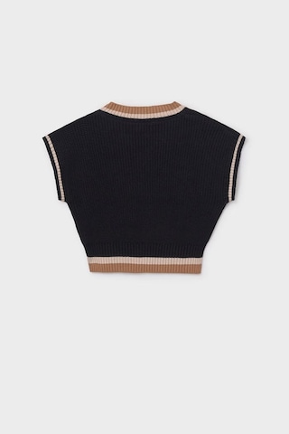 Kız Çocuk V Yaka Kontrast Şeritli Triko Süveter - Siyah SiYAH