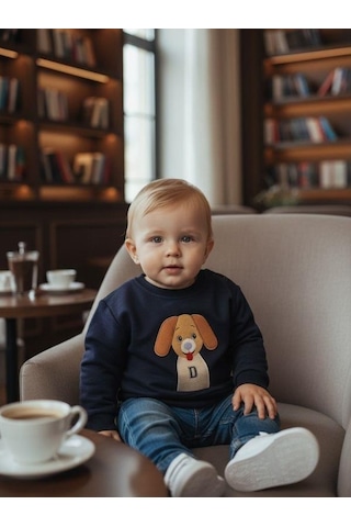 Erkek Bebek Köpek Desenli Sweatshirt-16298 Lacivert