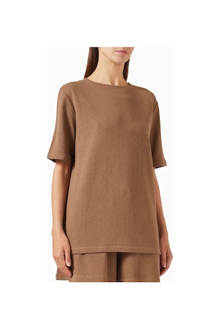 Enandı Brown Textured T-shirt, Dokulu Pamuklu Hafif Ve Nefes Alabilir Üst Kahverengi