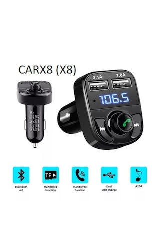 Point Carx8 Araç Kiti Fm Transmitter Bluetooth 5.0 Usb Şarj Aux Gişili Oto Müzik Çalar